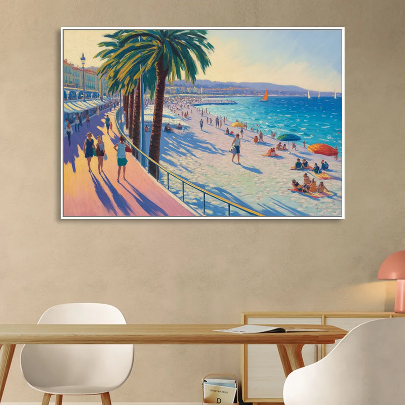 Promenade des Anglais Living Room - White Canvas Wall Art