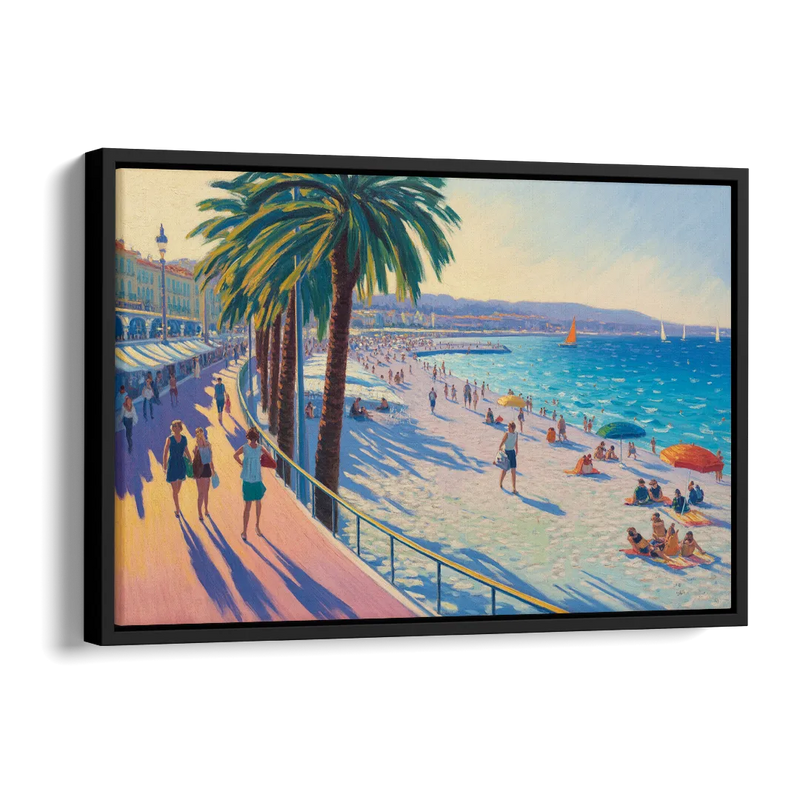 Promenade des Anglais Side - Black Canvas Wall Art