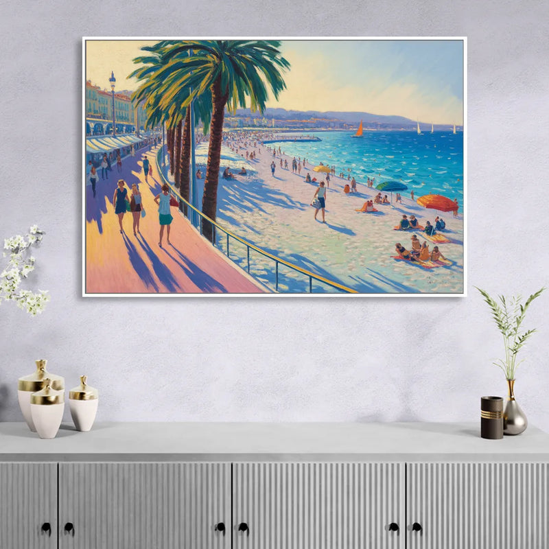 Promenade des Anglais Sitting Room - White Canvas Wall Art