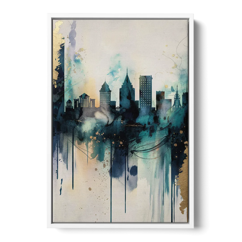 Providence Abstract Skyline Front - White Canvas Wall Art