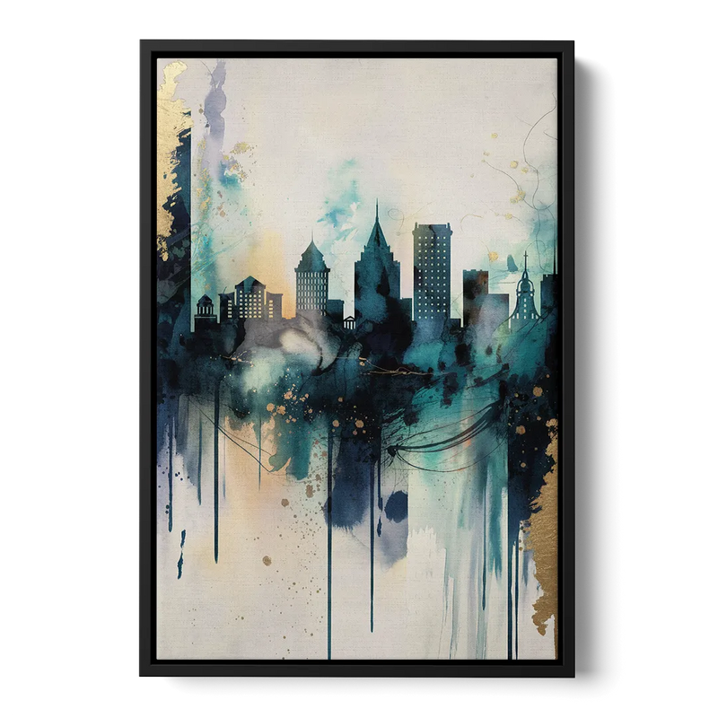 Providence Abstract Skyline Front - Black Canvas Wall Art