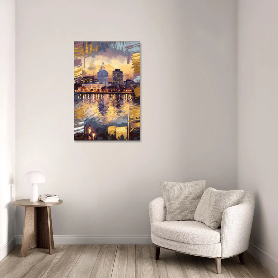 Providence Cityscape Reflection - Canvas Wall Art - Sofa - 24x36