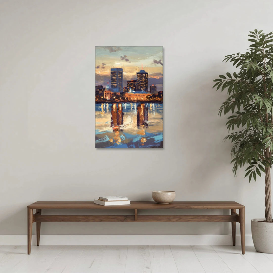 Providence Cityscape Reflection Mirror - Canvas Wall Art - Coffee Table - 24x36