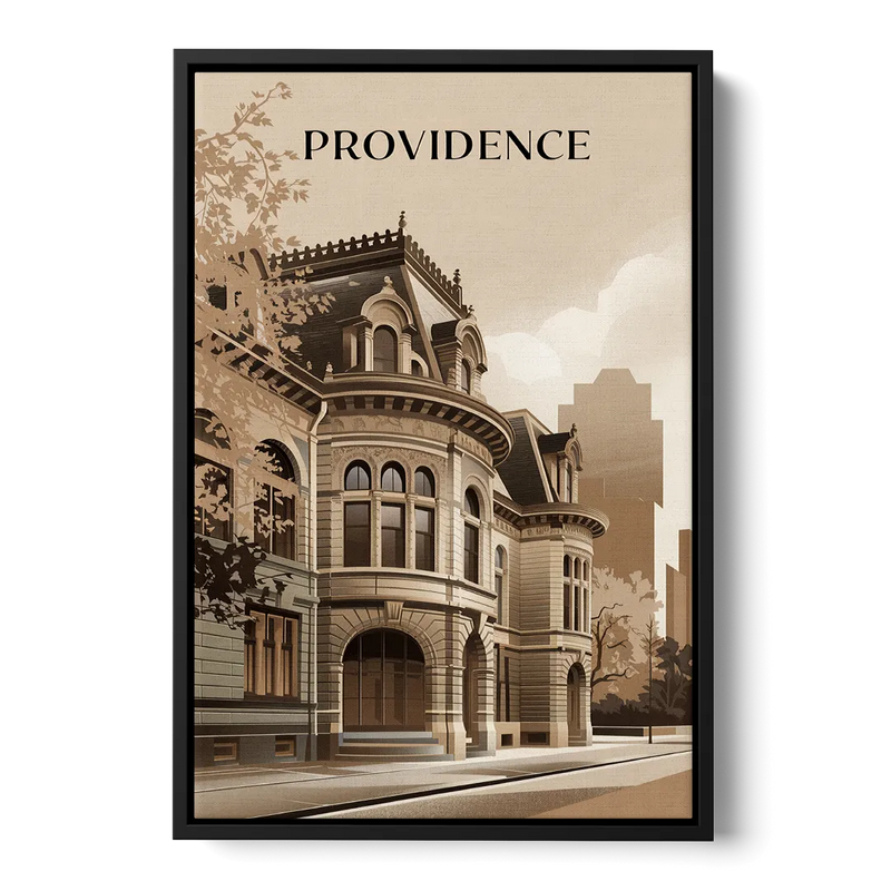 Providence Historic Architecture Front - Black Canvas Wall Art