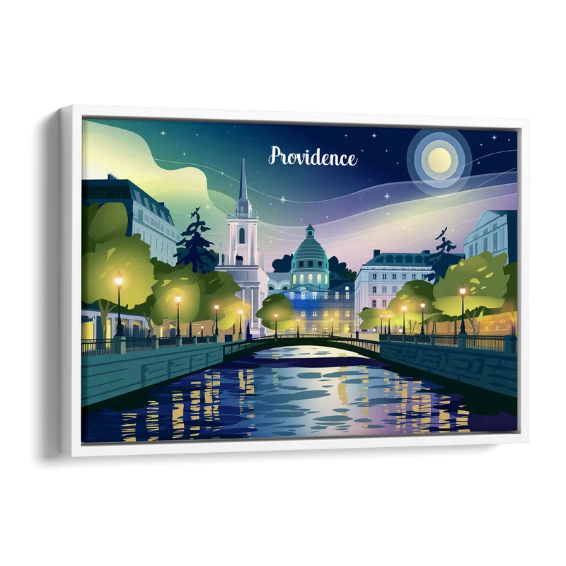 Providence Night Lights Side - White Canvas Wall Art