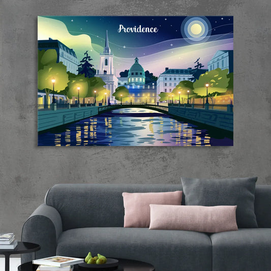 Providence Night Lights Living Room - Canvas Wall Art