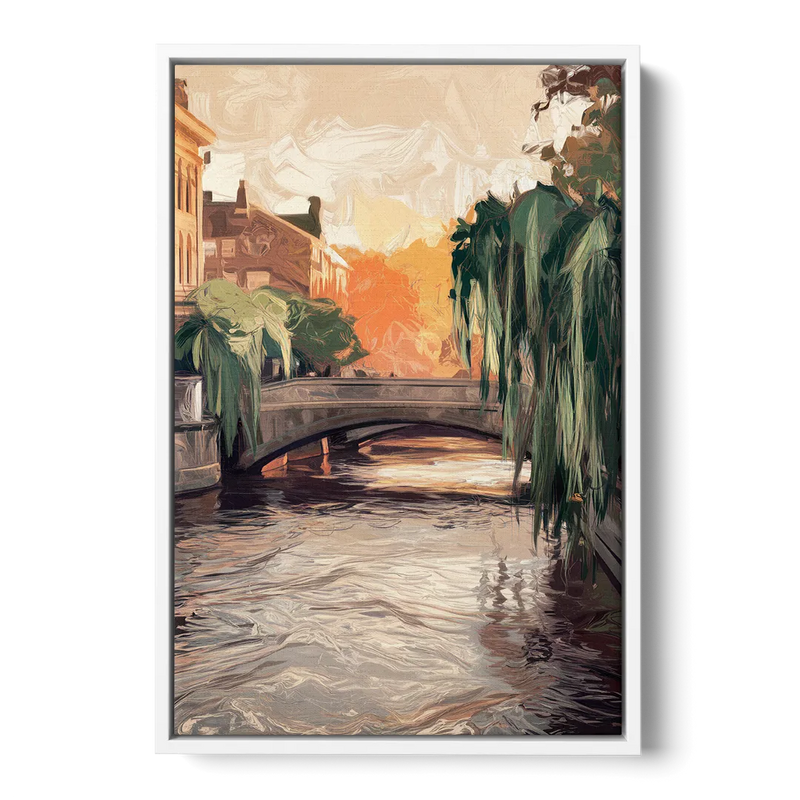 Providence Riverwalk Scene Front - White Canvas Wall Art