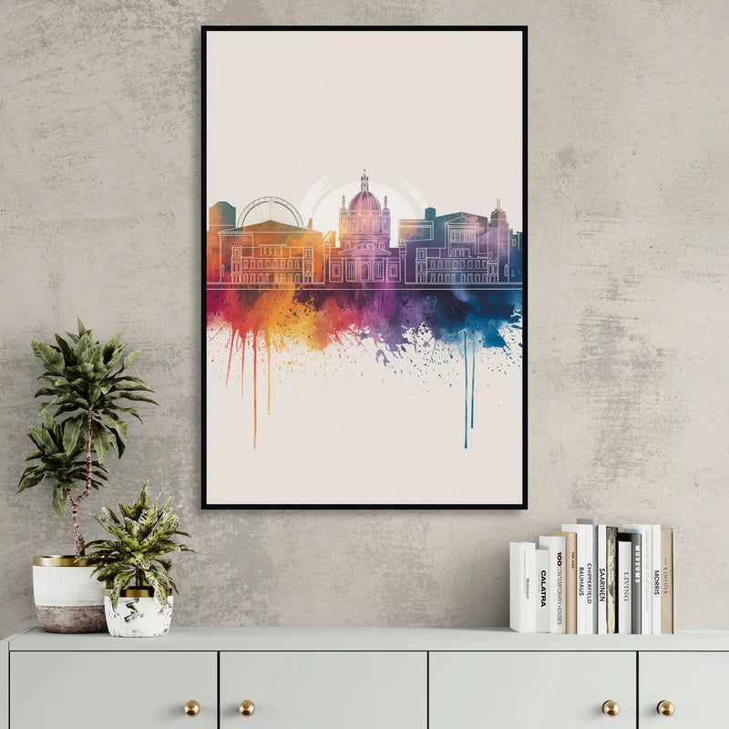 Providence Skyline at Sunset Sitting Room - Black Canvas Wall Art