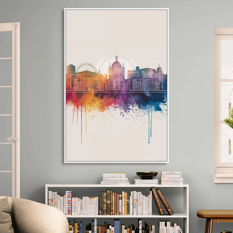 Providence Skyline at Sunset Sitting Room - White Canvas Wall Art