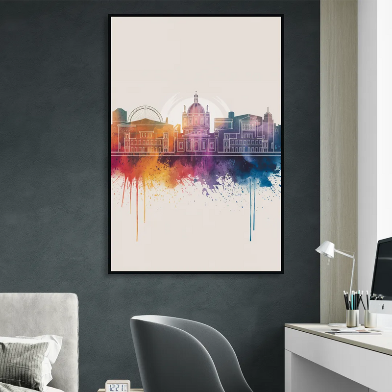 Providence Skyline at Sunset Living Room - Black Canvas Wall Art