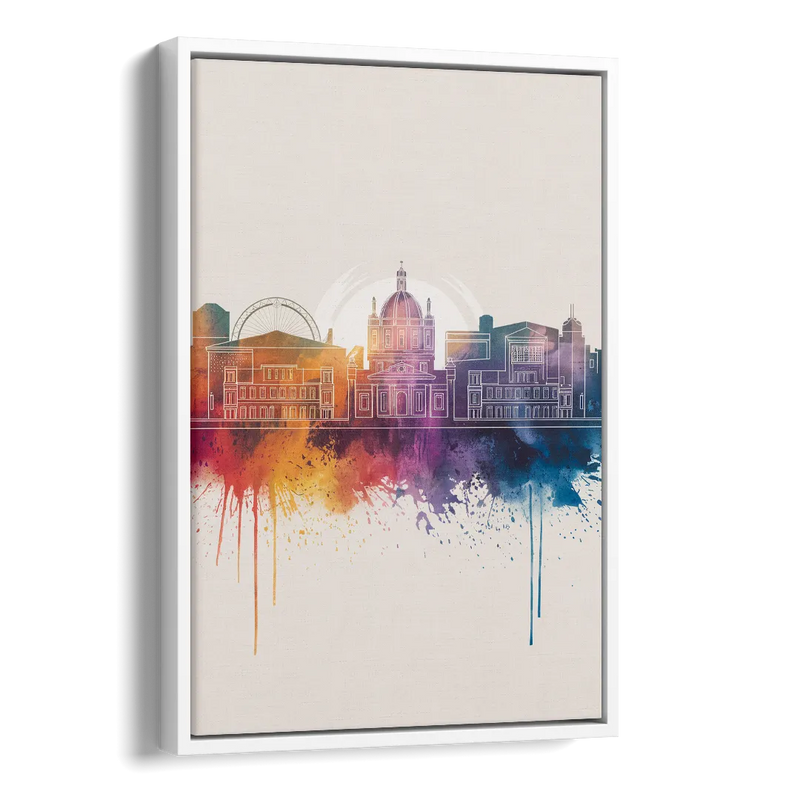 Providence Skyline at Sunset Side - White Canvas Wall Art