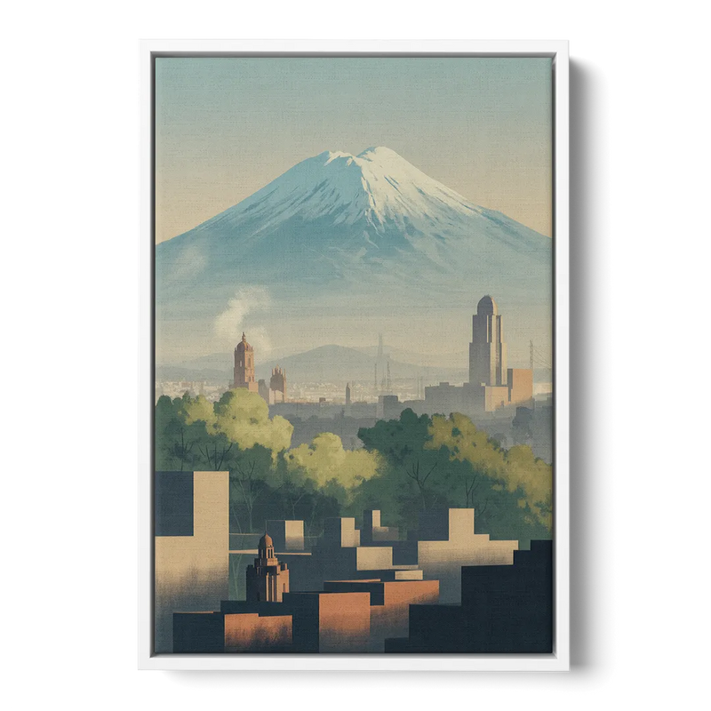 Puebla Volcano Skyline Front - White Canvas Wall Art