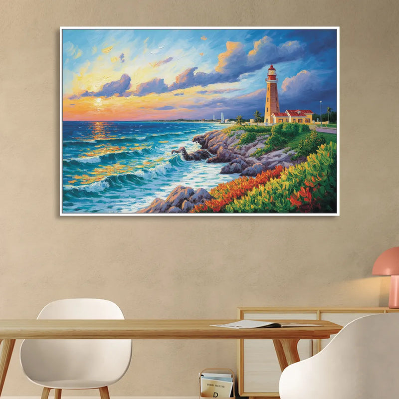 Punta Cancún Lighthouse Living Room - White Canvas Wall Art