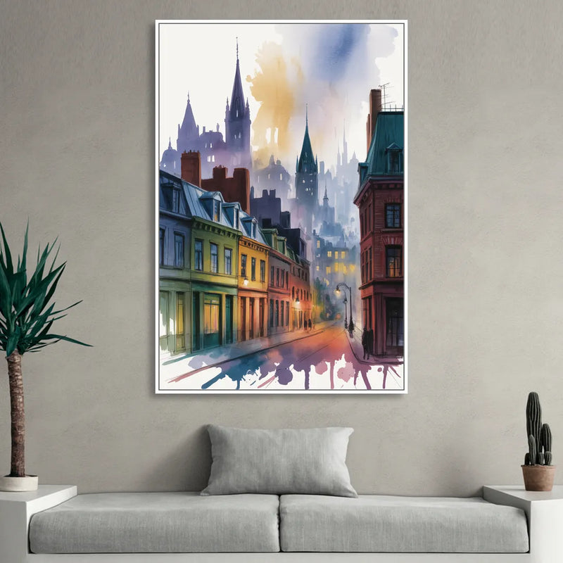 Qubec City by Night Sitting Room - White Canvas Wall Art