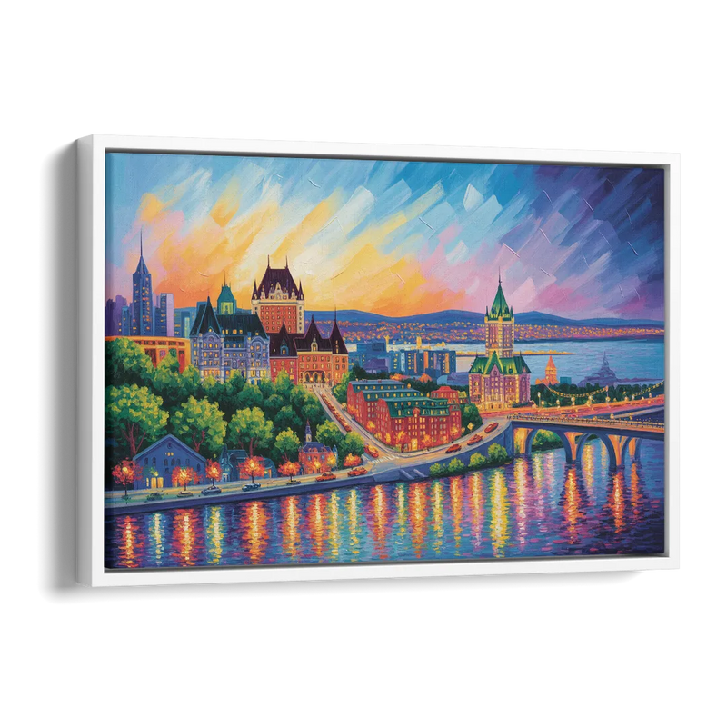 Quebec City Cityscape Side - White Canvas Wall Art