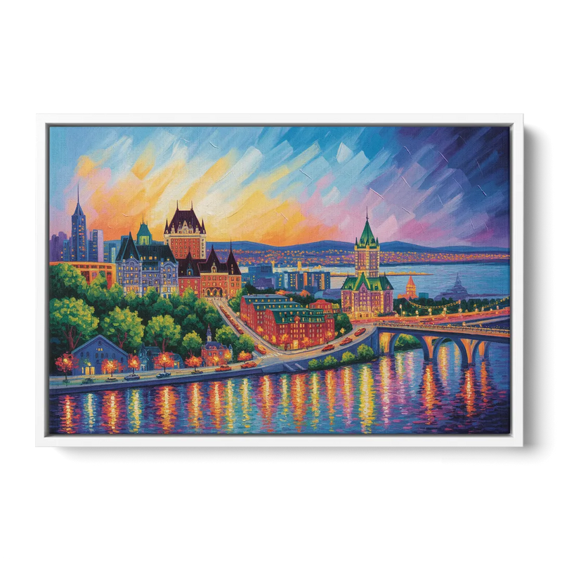 Quebec City Cityscape Front - White Canvas Wall Art