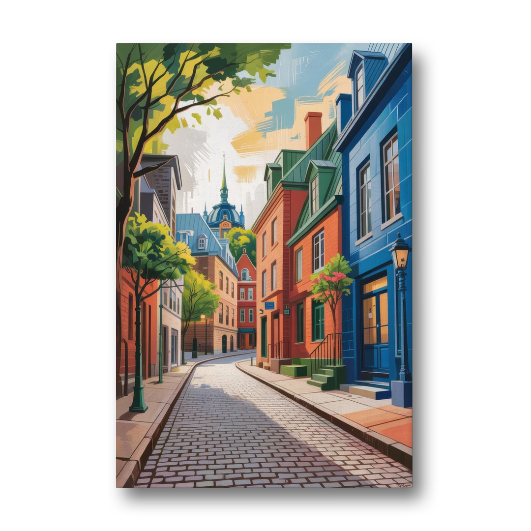 Quebec City Cobblestone Road - Canvas Wall Art - Front