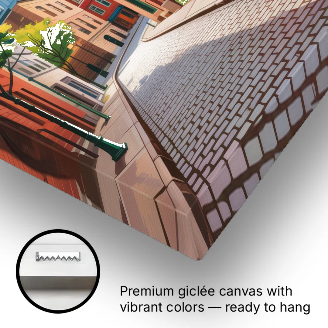 Quebec City Cobblestone Road - Canvas Wall Art - Gallery Wrap Corner