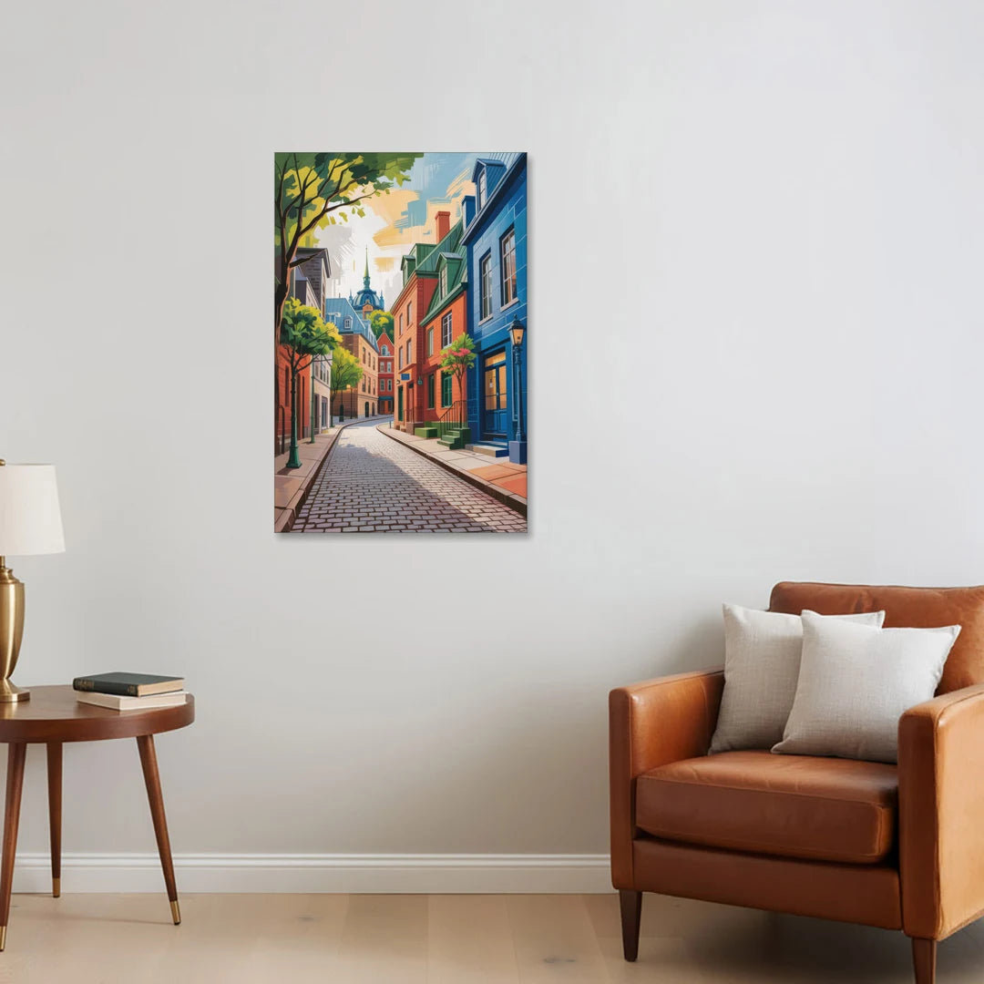 Quebec City Cobblestone Road - Canvas Wall Art - Sofa - 24x36