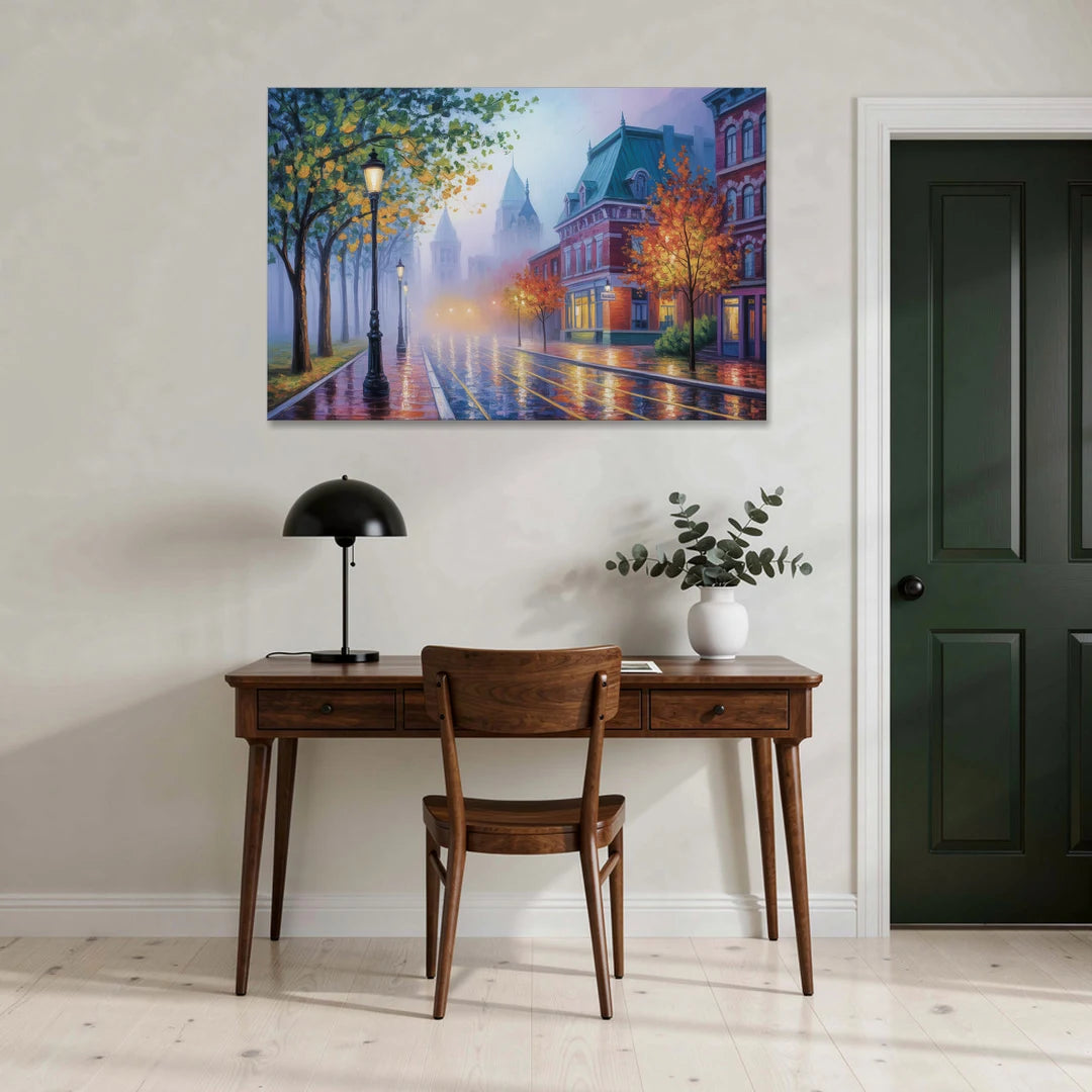 Quebec City Foggy Morning - Canvas Wall Art - Office - 48x32