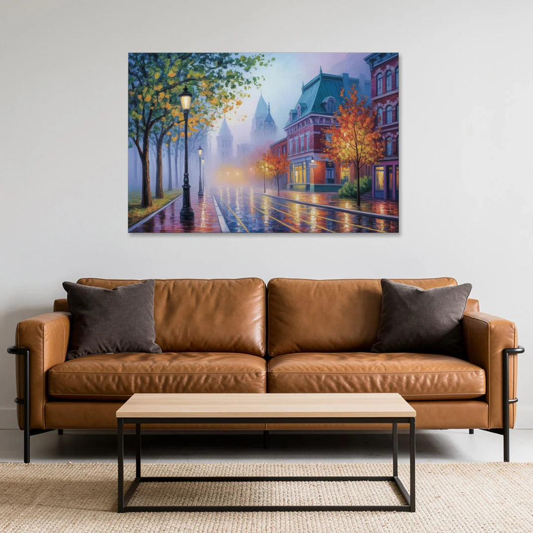 Quebec City Foggy Morning - Canvas Wall Art - Sofa - 48x32