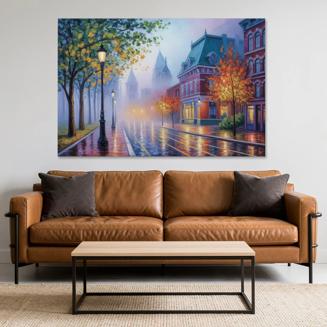Quebec City Foggy Morning - Canvas Wall Art - Sofa - 60x40