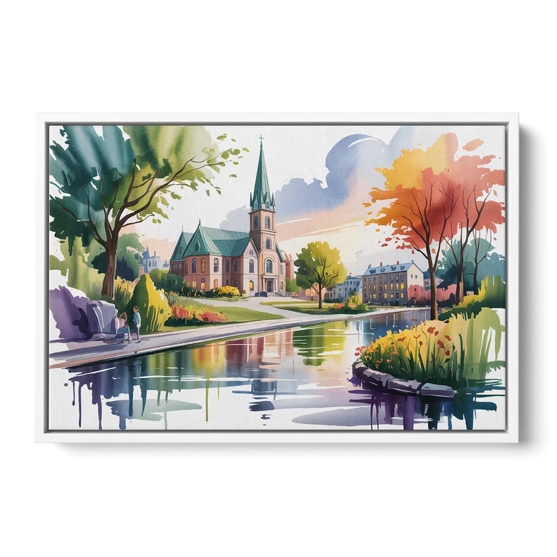 Quebec City Historic Churches Front - White Canvas Wall Art