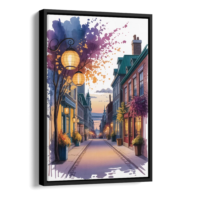 Quebec City Lantern Glow Side - Black Canvas Wall Art