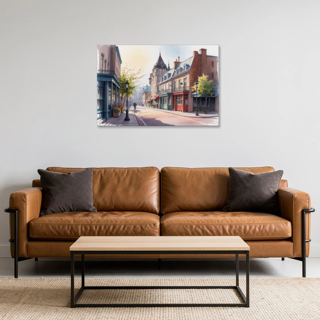 Quebec City Old Streets - Canvas Wall Art - Sofa - 36x24