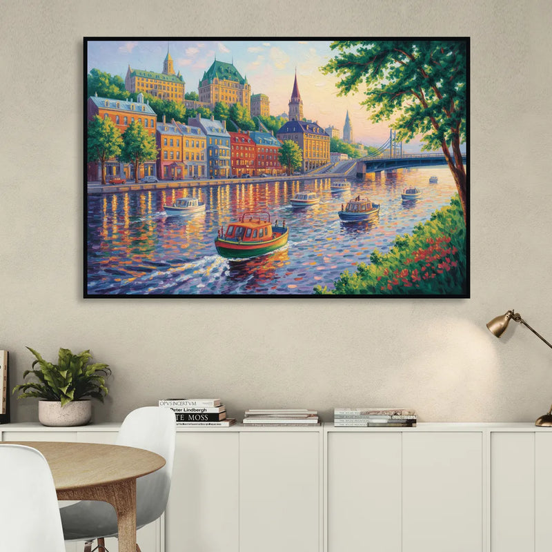 Quebec City Riverfront Sitting Room - Black Canvas Wall Art
