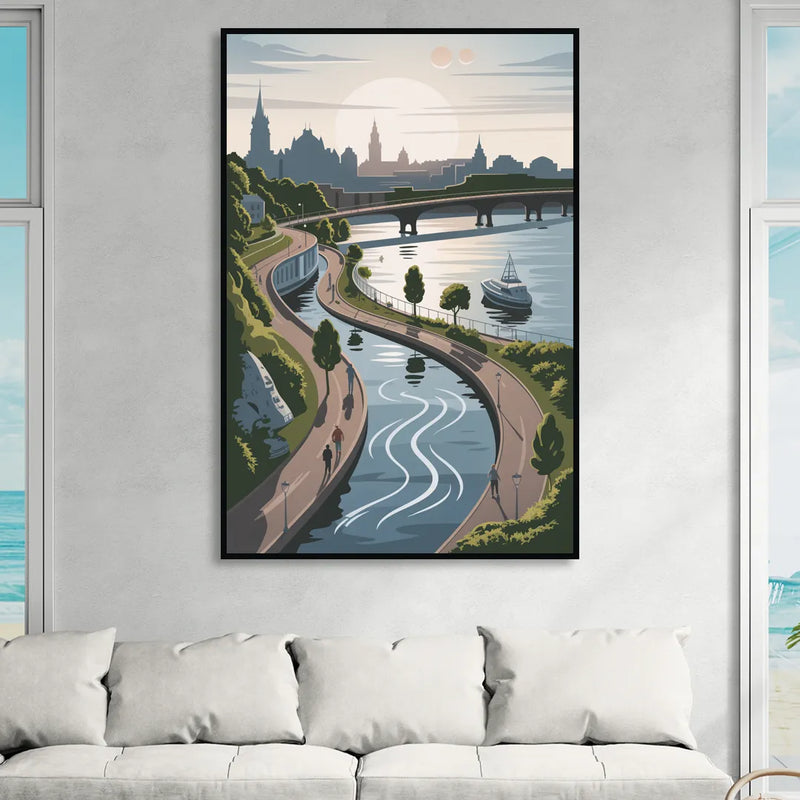 Quebec City Scenic Pathway Sitting Room - Black Canvas Wall Art