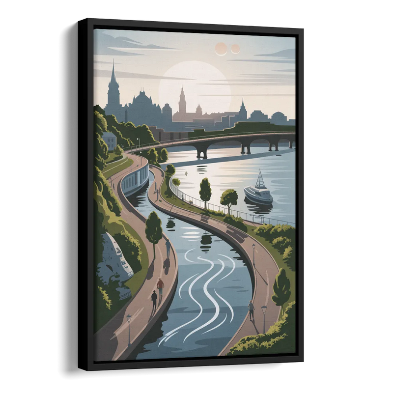 Quebec City Scenic Pathway Side - Black Canvas Wall Art
