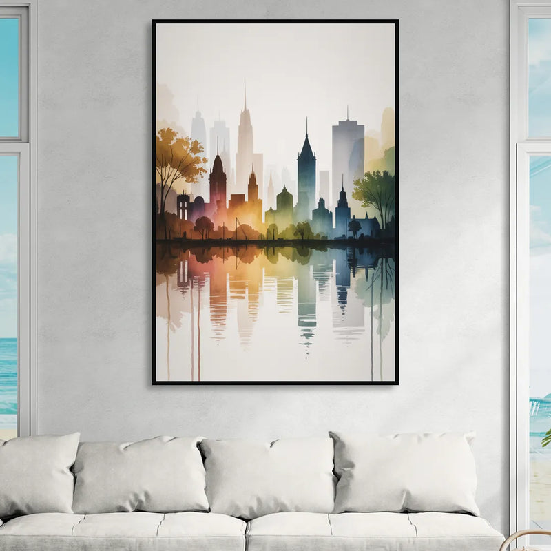 Quebec City Skyline Living Room - Black Canvas Wall Art
