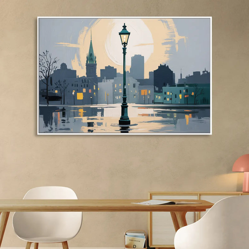Quebec City Street Lamps Sitting Room - White Canvas Wall Art