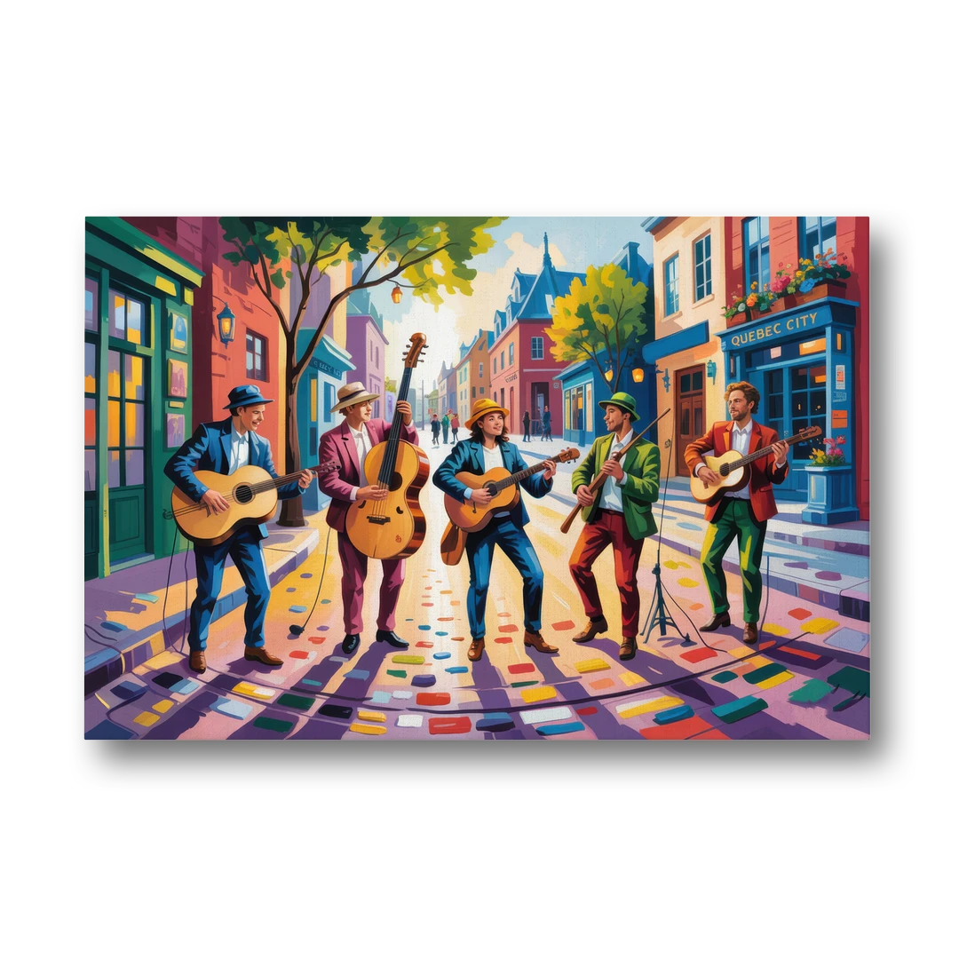 Quebec City Street Musicians - Canvas Wall Art - Front
