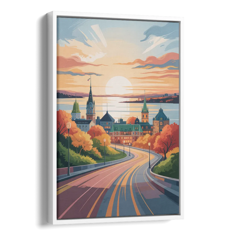 Quebec City Sunrise Side - White Canvas Wall Art