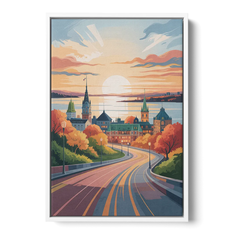 Quebec City Sunrise Front - White Canvas Wall Art