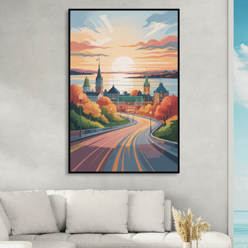 Quebec City Sunrise Sitting Room - Black Canvas Wall Art