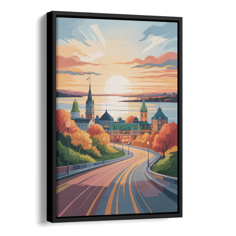 Quebec City Sunrise Side - Black Canvas Wall Art