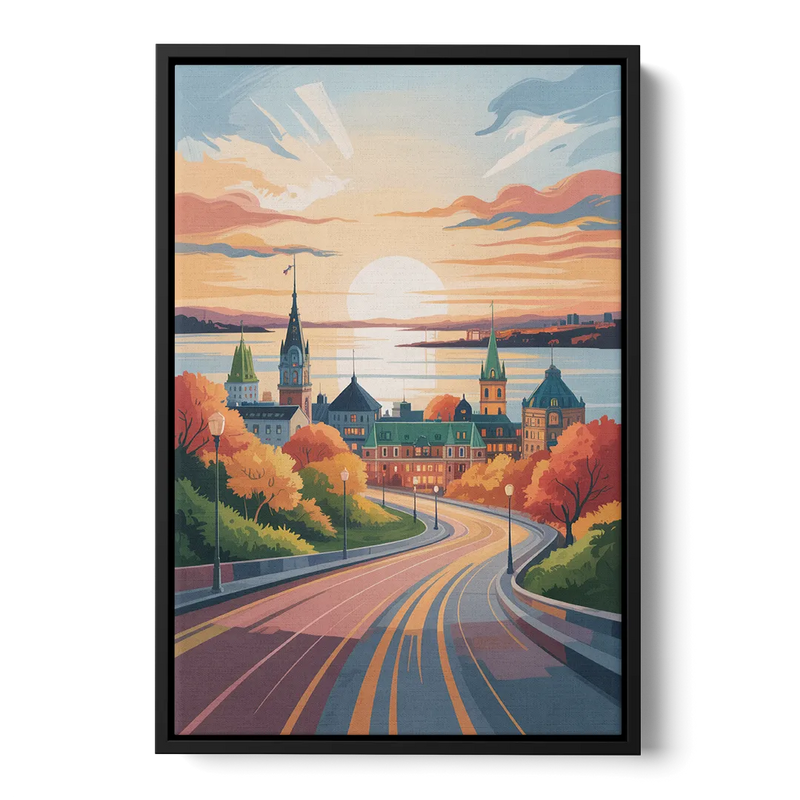 Quebec City Sunrise Front - Black Canvas Wall Art