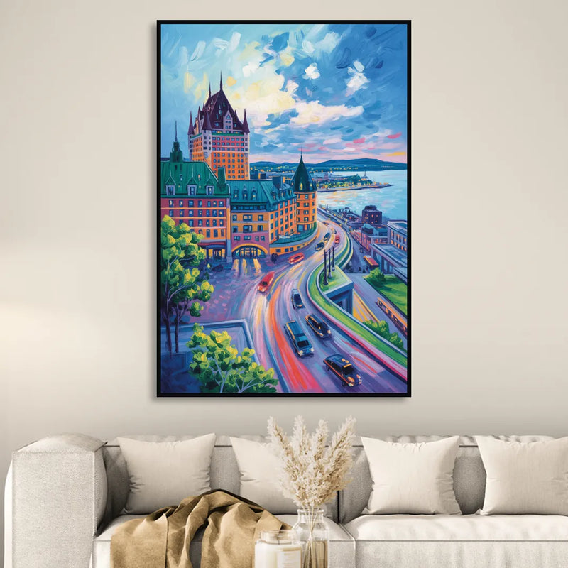 Quebec City Tower View Sitting Room - Black Canvas Wall Art