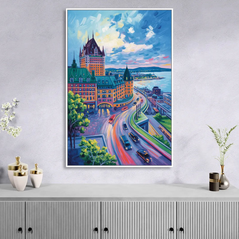 Quebec City Tower View Sitting Room - White Canvas Wall Art