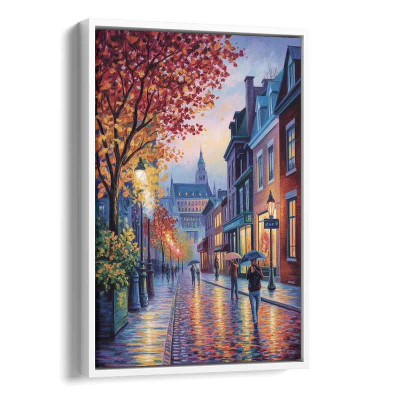 Quebec City in Autumn Side - White Canvas Wall Art