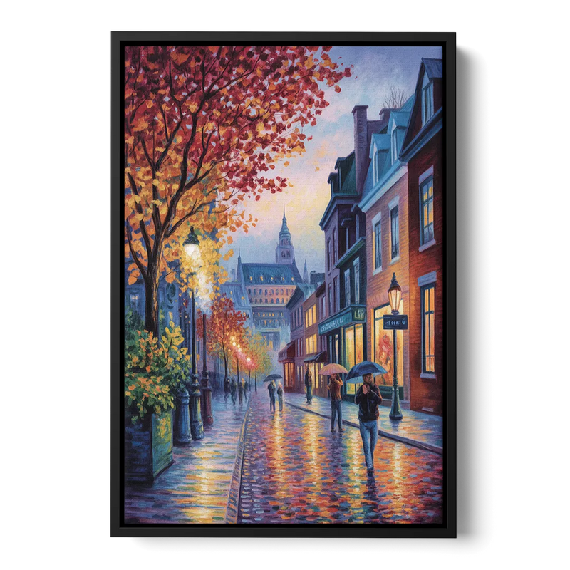 Quebec City in Autumn Front - Black Canvas Wall Art