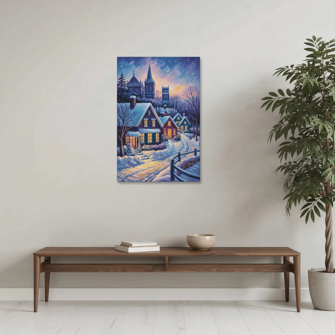 Quebec Snowy Village Scene - Canvas Wall Art - Coffee Table - 24x36