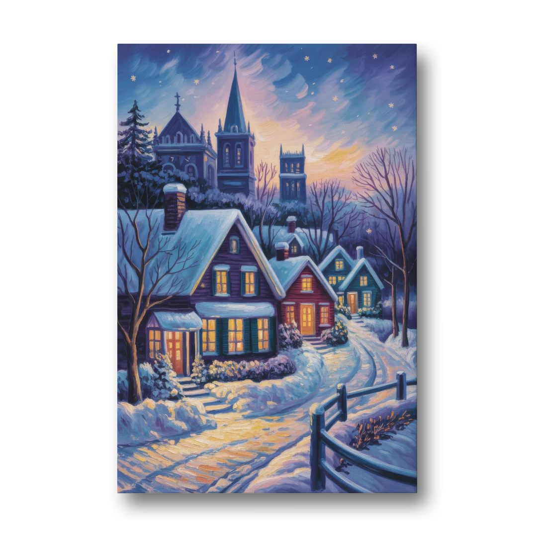 Quebec Snowy Village Scene - Canvas Wall Art - Front