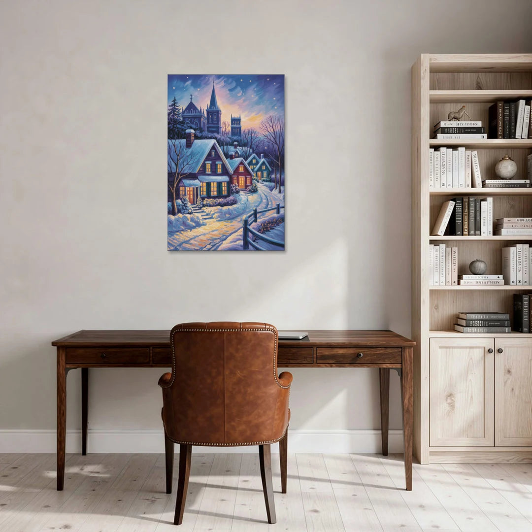 Quebec Snowy Village Scene - Canvas Wall Art - Office - 24x36