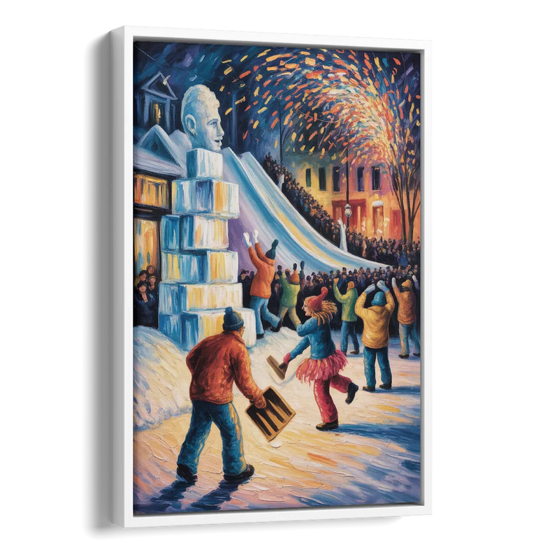 Quebec Winter Carnival Side - White Canvas Wall Art