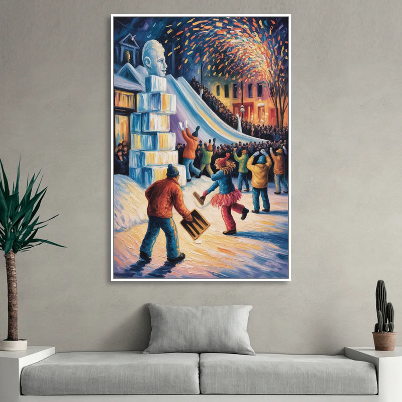 Quebec Winter Carnival Sitting Room - White Canvas Wall Art