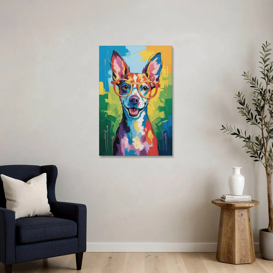 Quirky Dog with Glasses - Canvas Wall Art - Sofa - 24x36